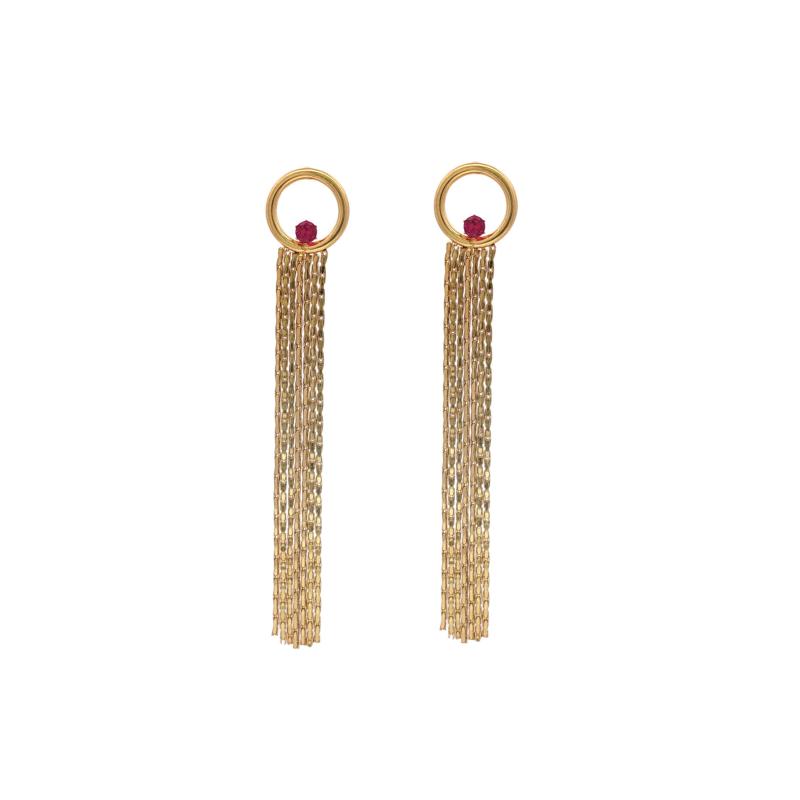 أقراط حجر وردي مع سلسلة متدلية