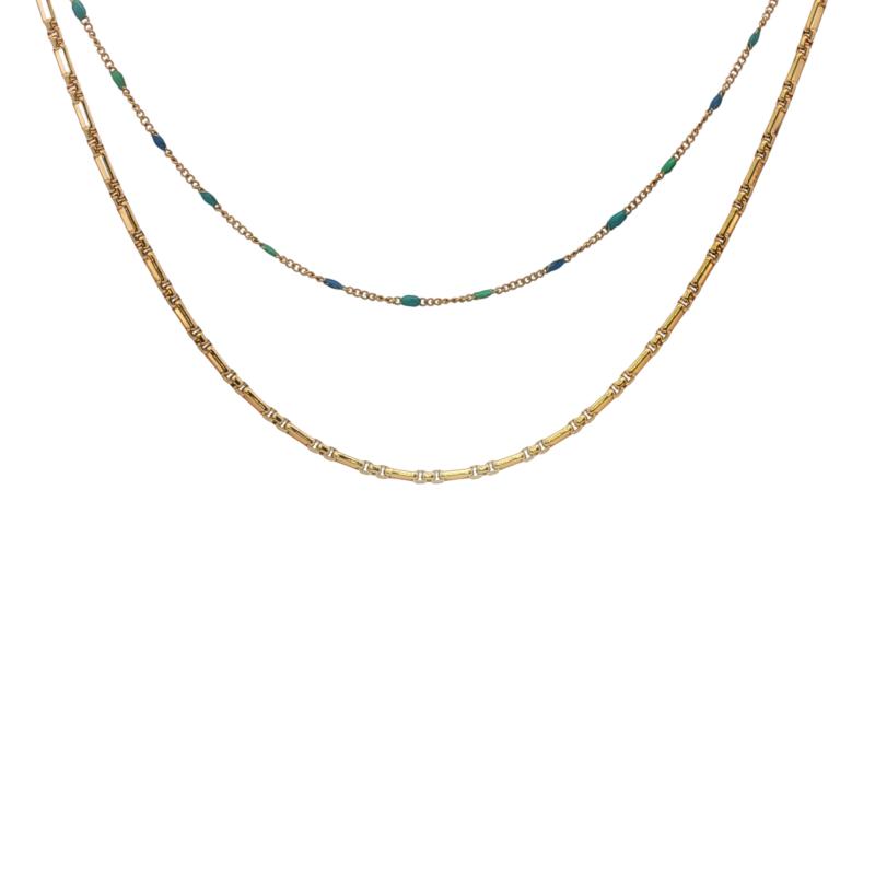 قلادة سلسلتين بطبقات وألوان متعددة
