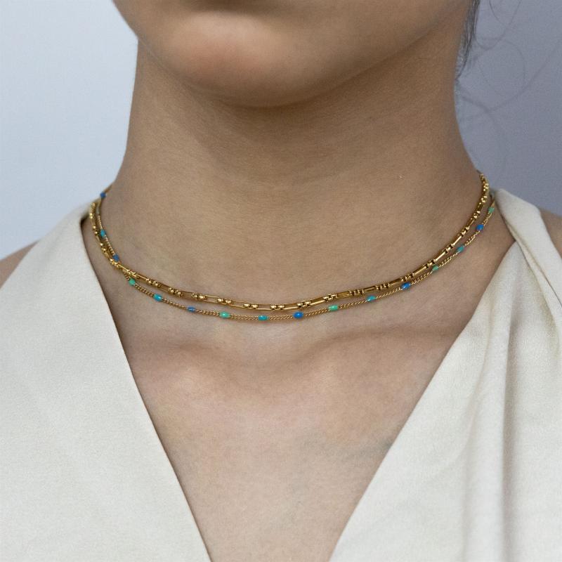 قلادة سلسلتين بطبقات وألوان متعددة