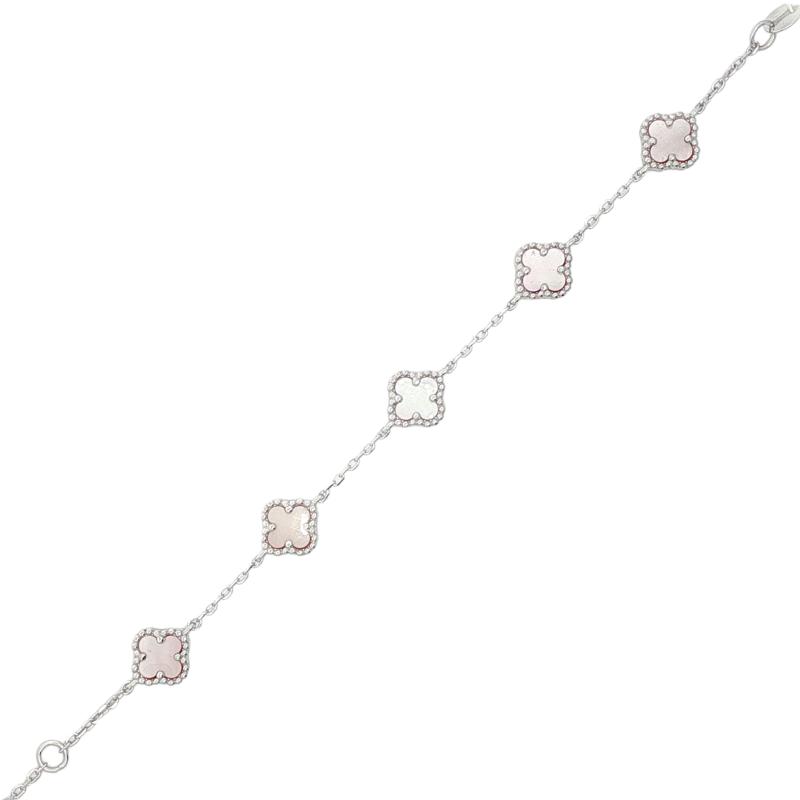 سوار مستوحى من فان كليف بتصميم 5 زهور صغيرة باللون الوردي الفاتح