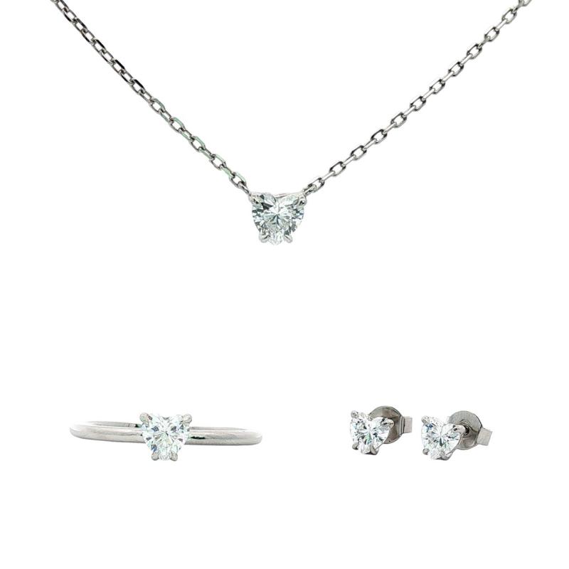 طقم فضة أصلي بحجر قلب كبير من الكريستال