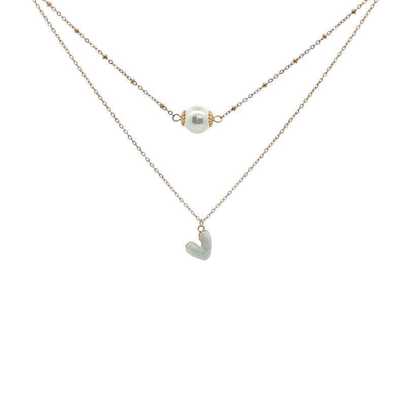 ميني - سلسلة مزدوجة الطبقات مع قلب لؤلؤي ولؤلؤة مميزة